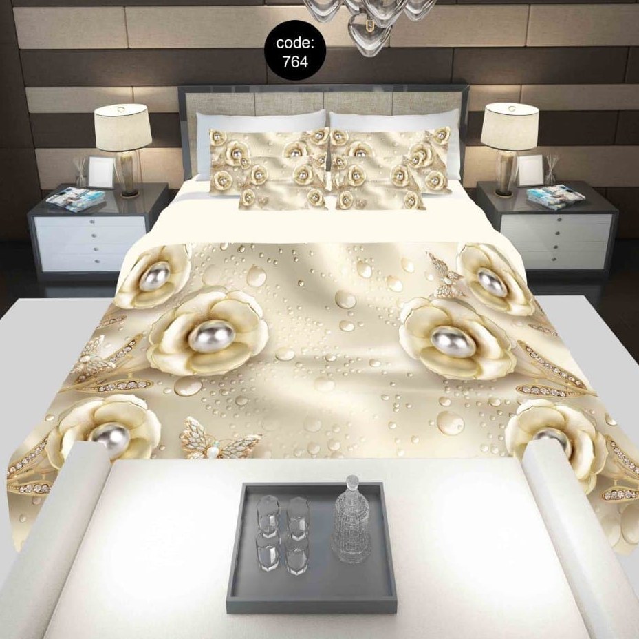 سرویس  روتختی دونفره 8تکه چاپی قابل ست با پرده با انتخاب جنس پارچه کد 764