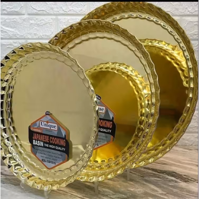 سینی سه سایز گرد کنگره طلایی