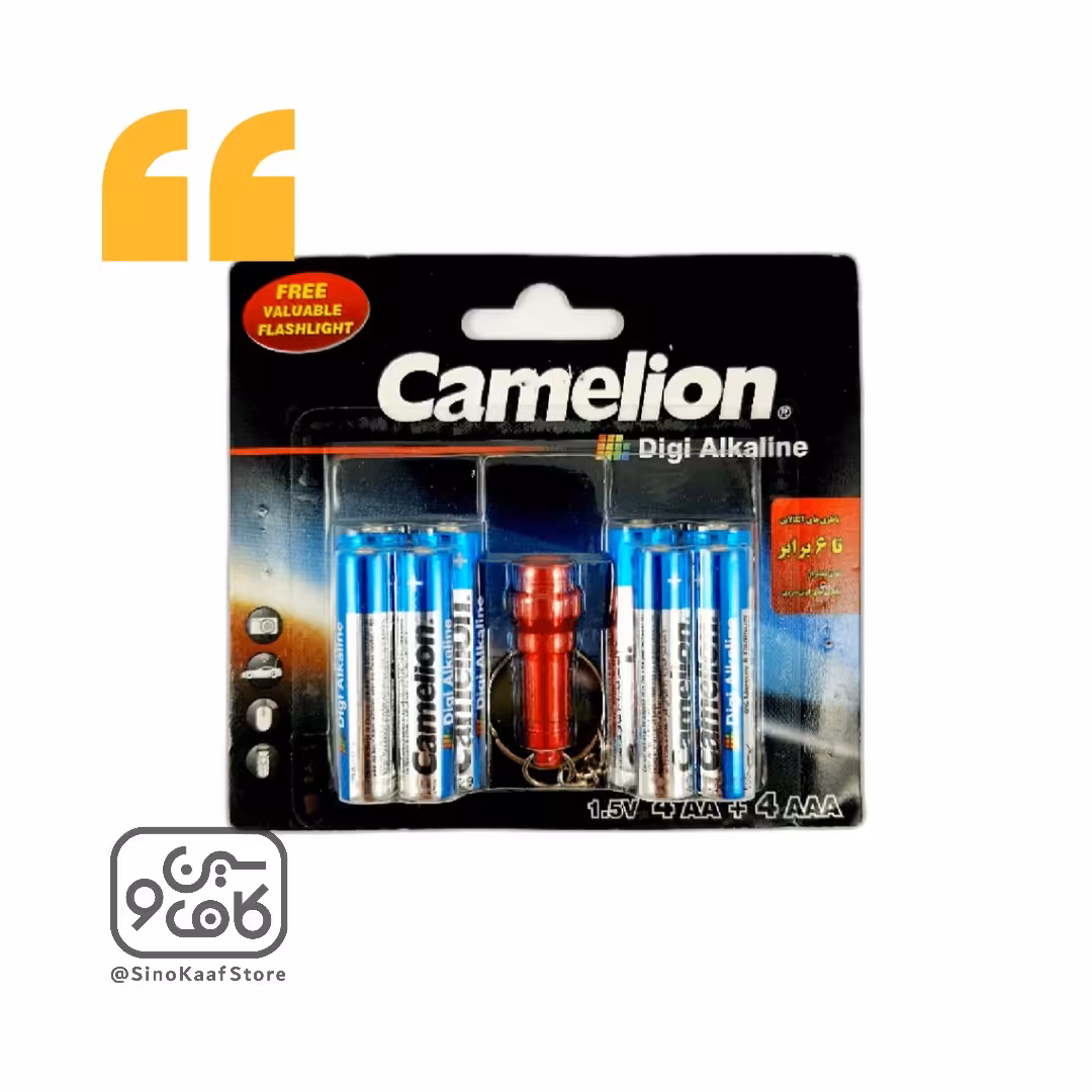 باتری کملیون مجموعه 8 عددی (4 عدد قلمی و 4 عدد نیم قلمی) مدل Digi Alkaline  به همراه هدیه چراغ قوه