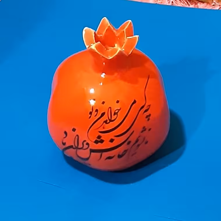 انار سفالی ،یلدا،تزئینی،آبکاری شده،پخته شده در کوره،سیاه قلم،رنگ: قرمز