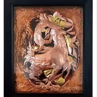 تابلو مسی معرق سه بعدی قوچ زمینه مسی بسیار زیبا و شکیل  جنس مس و برنج