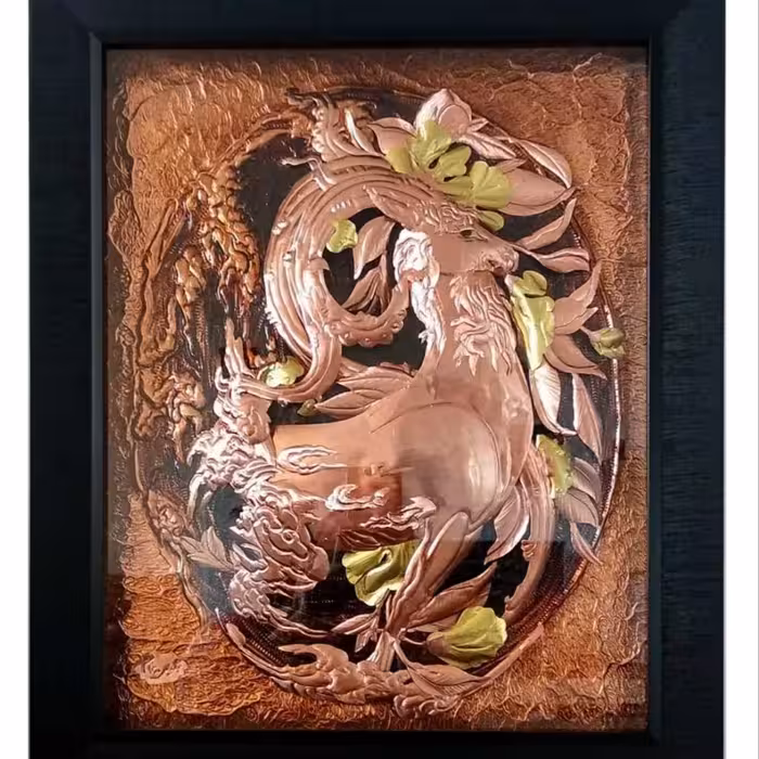 تابلو مسی معرق سه بعدی قوچ زمینه مسی بسیار زیبا و شکیل  جنس مس و برنج