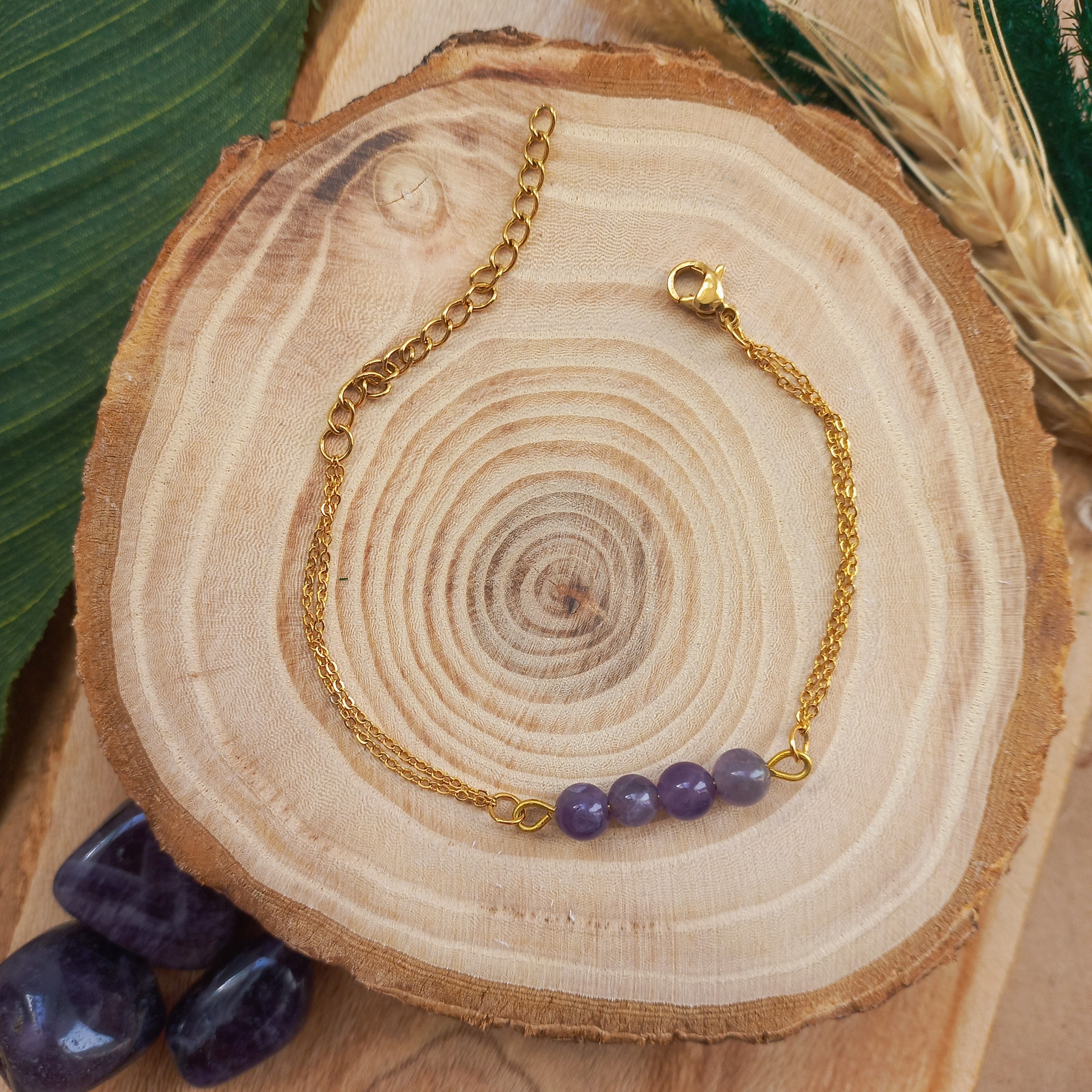 دستبند آمیتیست طبیعی استیل