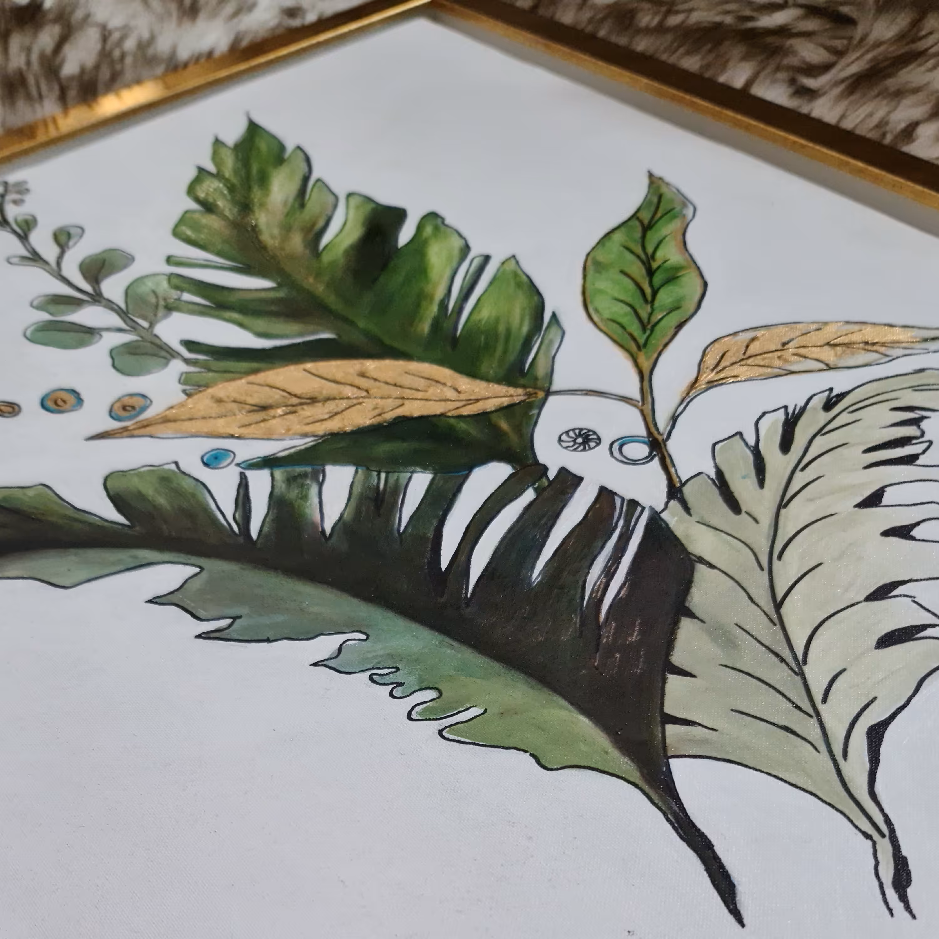 تابلو برگ ورویا، اکریلیک روی بوم 50در40، همراه با قاب طلایی60در 50