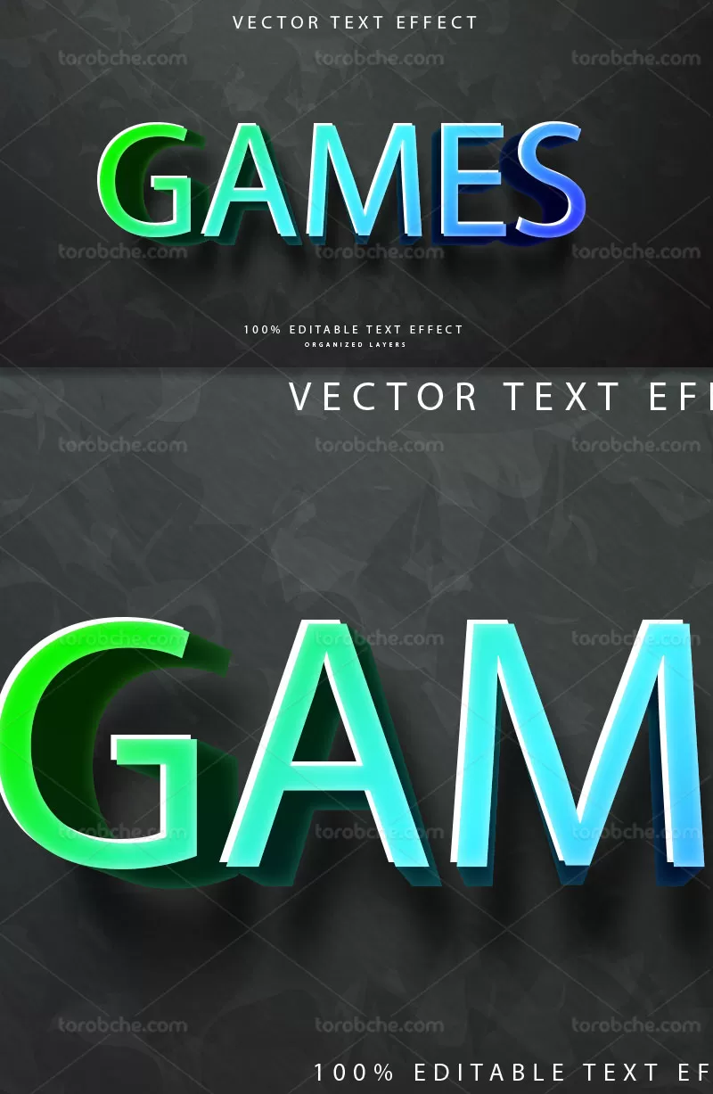 وکتور افکت متن سه بعدی رنگارنگ | گرافیک با طعم تربچه