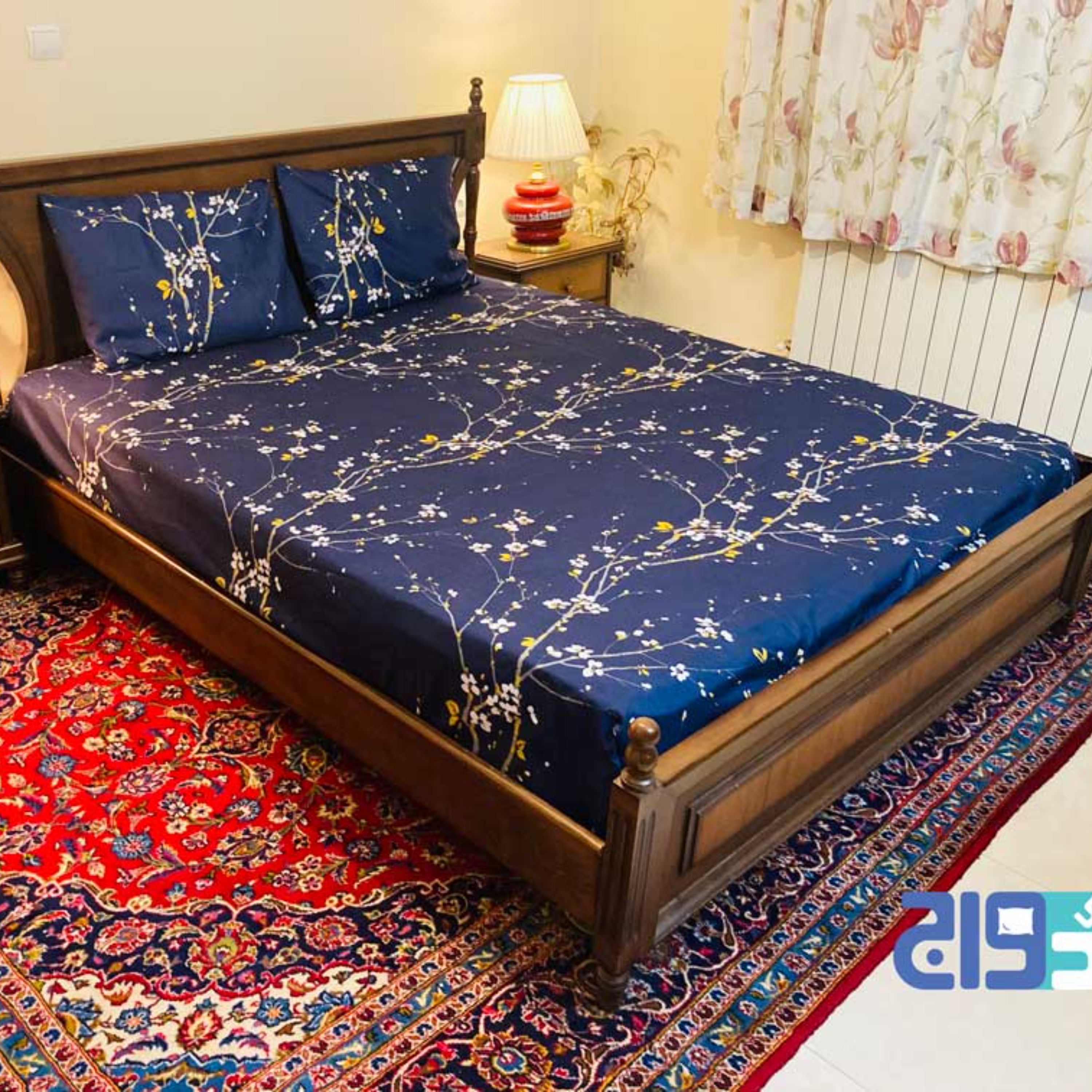 روتختی دو نفره طرح زنبق رنگ سرمه ای عرض 160