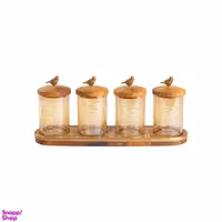 جای ادویه گلد کیش مدل گلدن برد کد GK829503 مجموعه ۴ عددی به همراه سینی