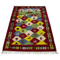 گلیم گبه ( عروسکی )  دستبافت یک و نیم متری کد 980804