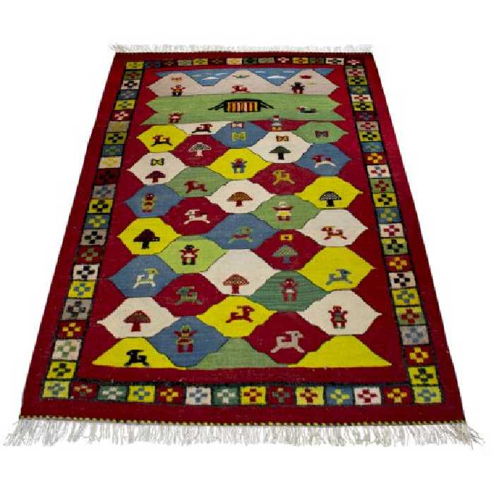 گلیم گبه ( عروسکی )  دستبافت یک و نیم متری کد 980804