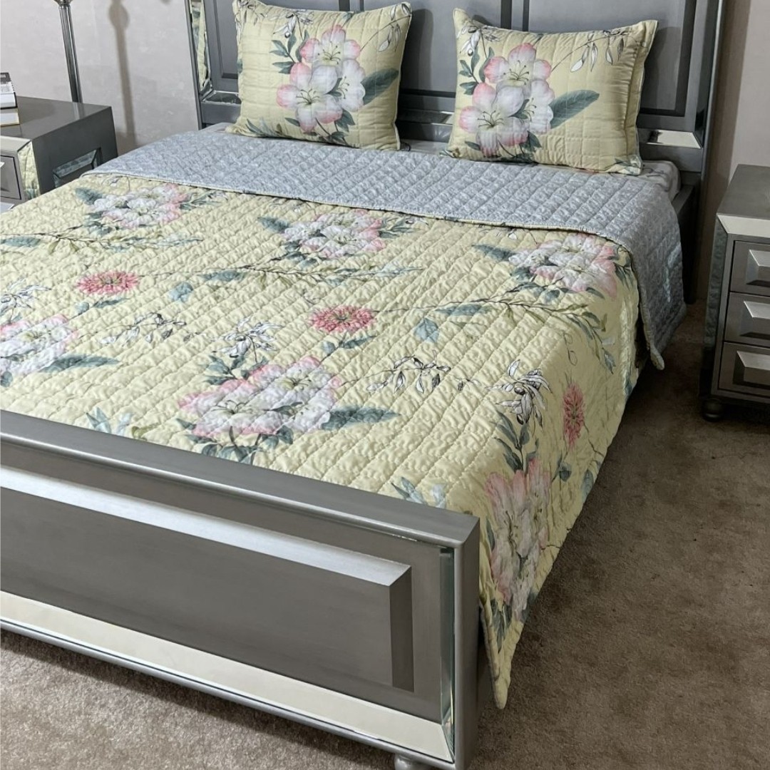 روتختی دونفره 4 تکه  براش  طرحدار گلدوزی ست کامل بهاره  flower lover(ضمانت پرز و رنگ)