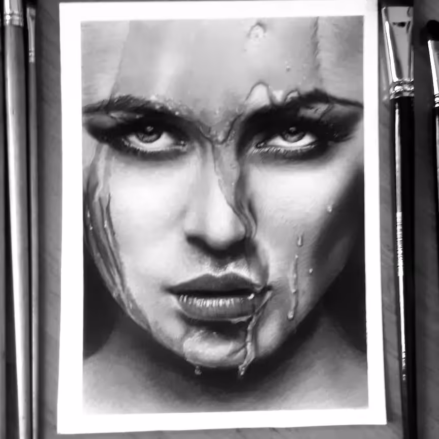 طراحی چهره خانم با چهره خیس سایز a4