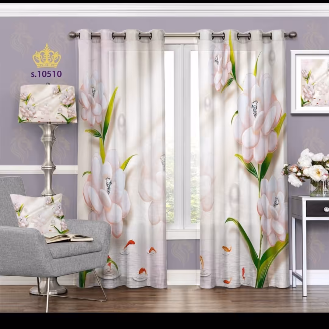 پرده پذیرایی دو قواره طرح گل کد S10510