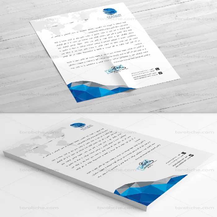 طرح لایه باز سربرگ A4 شرکتی آبی رنگ با نقشه جهان - گرافیک با طعم تربچه