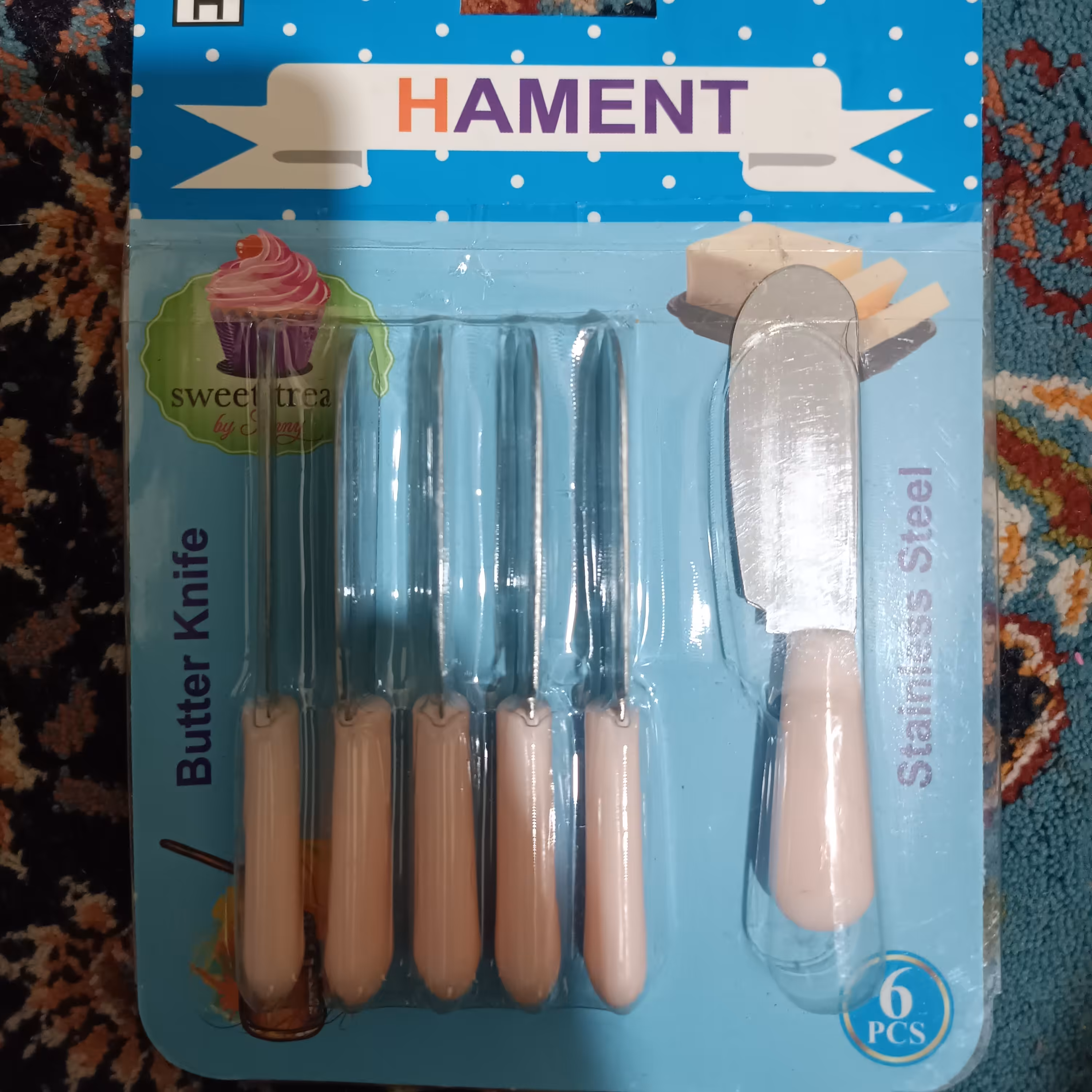 کارد کره و پنیر 6 عددی در  رنگ های متفاوت سبک و عریض