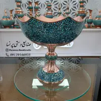 کاسه پایه دار فیروزه کوبی شده ارتفاع 21 سانتیمتر برند پرنسا ارسال رایگان