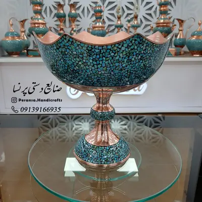 کاسه پایه دار فیروزه کوبی شده ارتفاع 21 سانتیمتر برند پرنسا ارسال رایگان