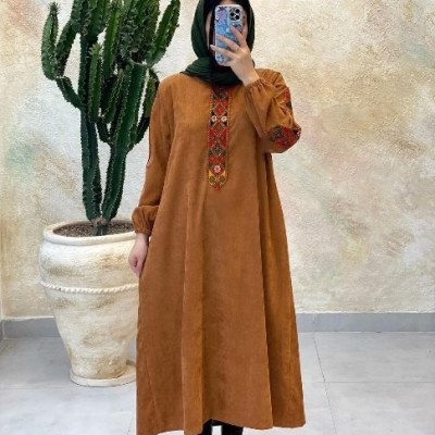 پیراهن زنانه مخمل کبریتی ریز مدل نگار فری سایز از 40تا50