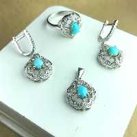 نیم ست زیبا فیروزه نیشابوری اصلی عیار نقره 925