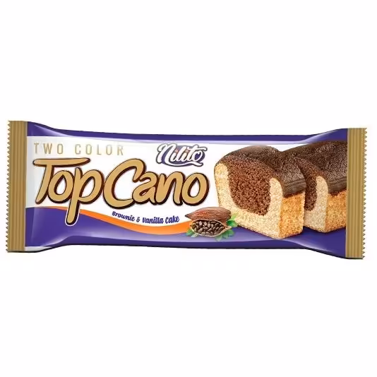 کیک دو رنگ کاکائویی و وانیلی نیلی تو 130 گرمی (کلبه برتر)