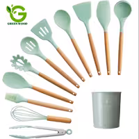سرویس کفگیر و ملاقه 12 پارچه سیلیکونی برند کیچن ست مدل Light Green کد Gw40102003