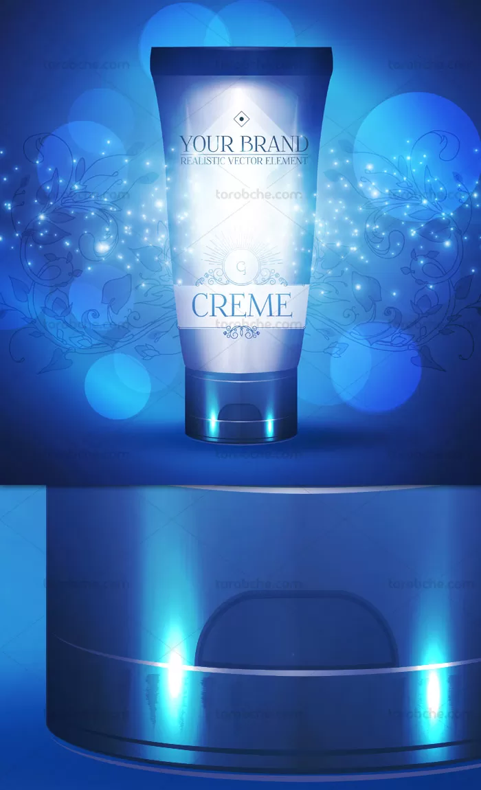 وکتور طرح تبلیغاتی لایه باز کرم دست و صورت با تم آبی - گرافیک با طعم تربچه