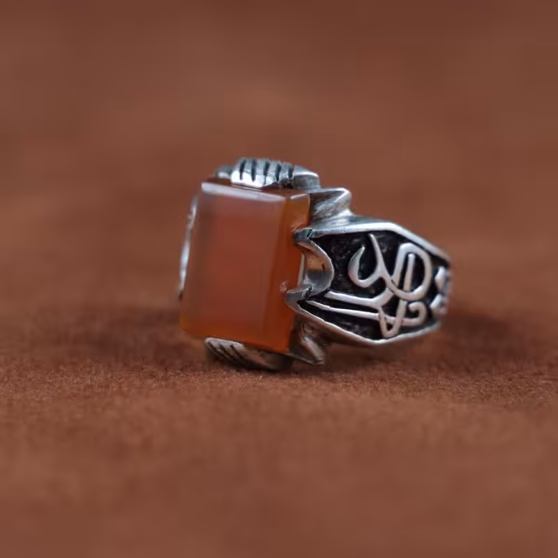 انگشتر نقره مردانه عقیق چهار گوش