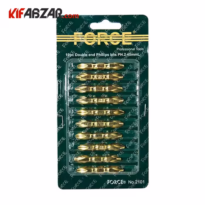ست سر پیچ گوشتی دوسر چهارسو کوتاه 10 عددی فورس مدل 2101