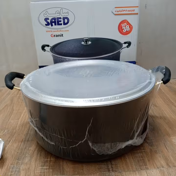 قابلمه  38 گرانیت مارک ساعد با پوشش سه لایه گرانیتی  رنگ مشکی چروک 