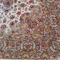 فرش 6 متری 3در2 رنگ کرم حاشیه یاسی شکلاتی 