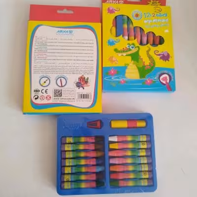 مداد شمعی درجه یک 14 رنگ مقوایی آریا