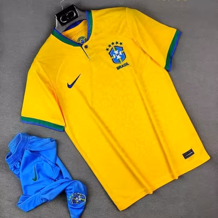 کیت تیشرت با شورت  باشگاهی و ملی تیم برزیل رنگ زرد 