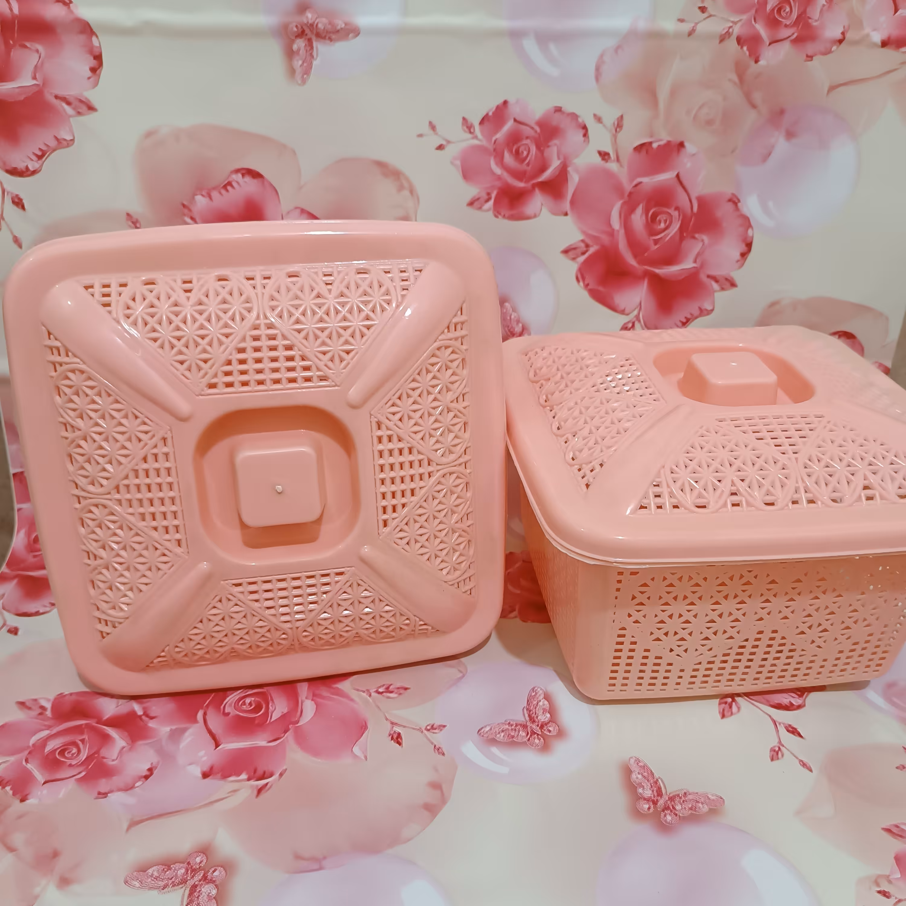 سبد باکس دربدار مربع شکل،رنگ صورتی،طول و عرض23 ارتفاع12