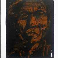 تابلو نقاشی پاستل با عنوان کارگرِ سیاهپوست با قاب دستساز مقوایی