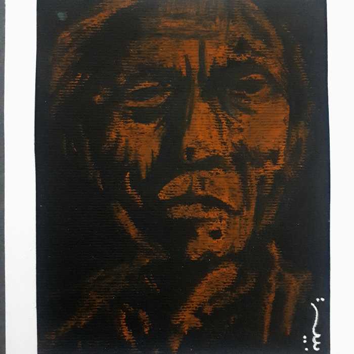 تابلو نقاشی پاستل با عنوان کارگرِ سیاهپوست با قاب دستساز مقوایی