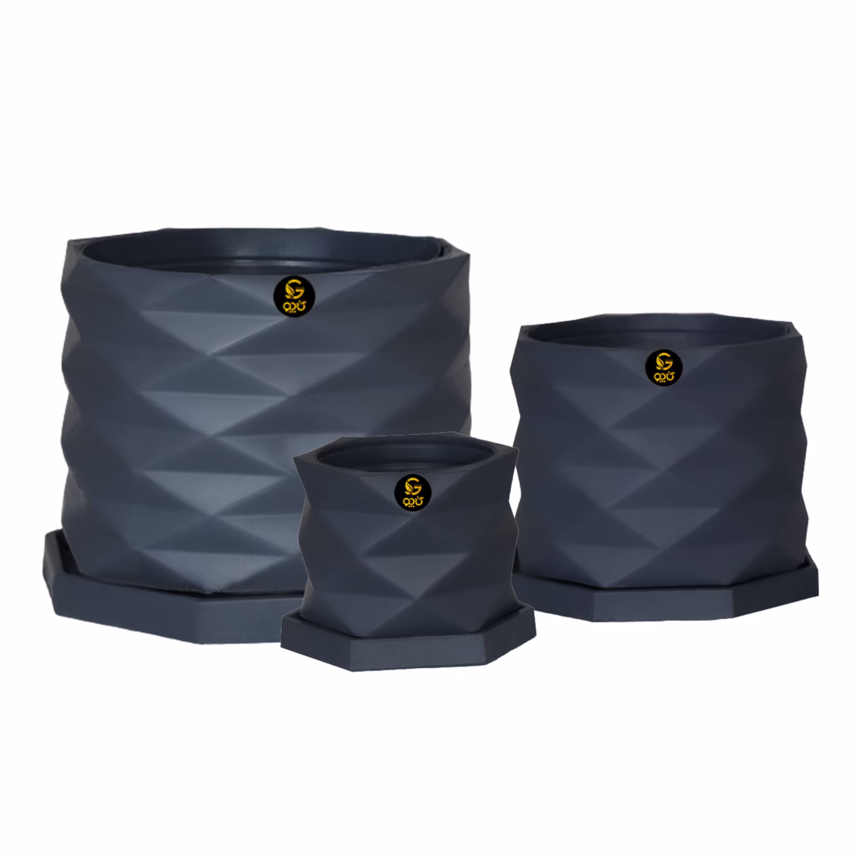 مجموعه سه عددی گلدان سیمانی مدل الماس کد B130 با رنگ ذغالی