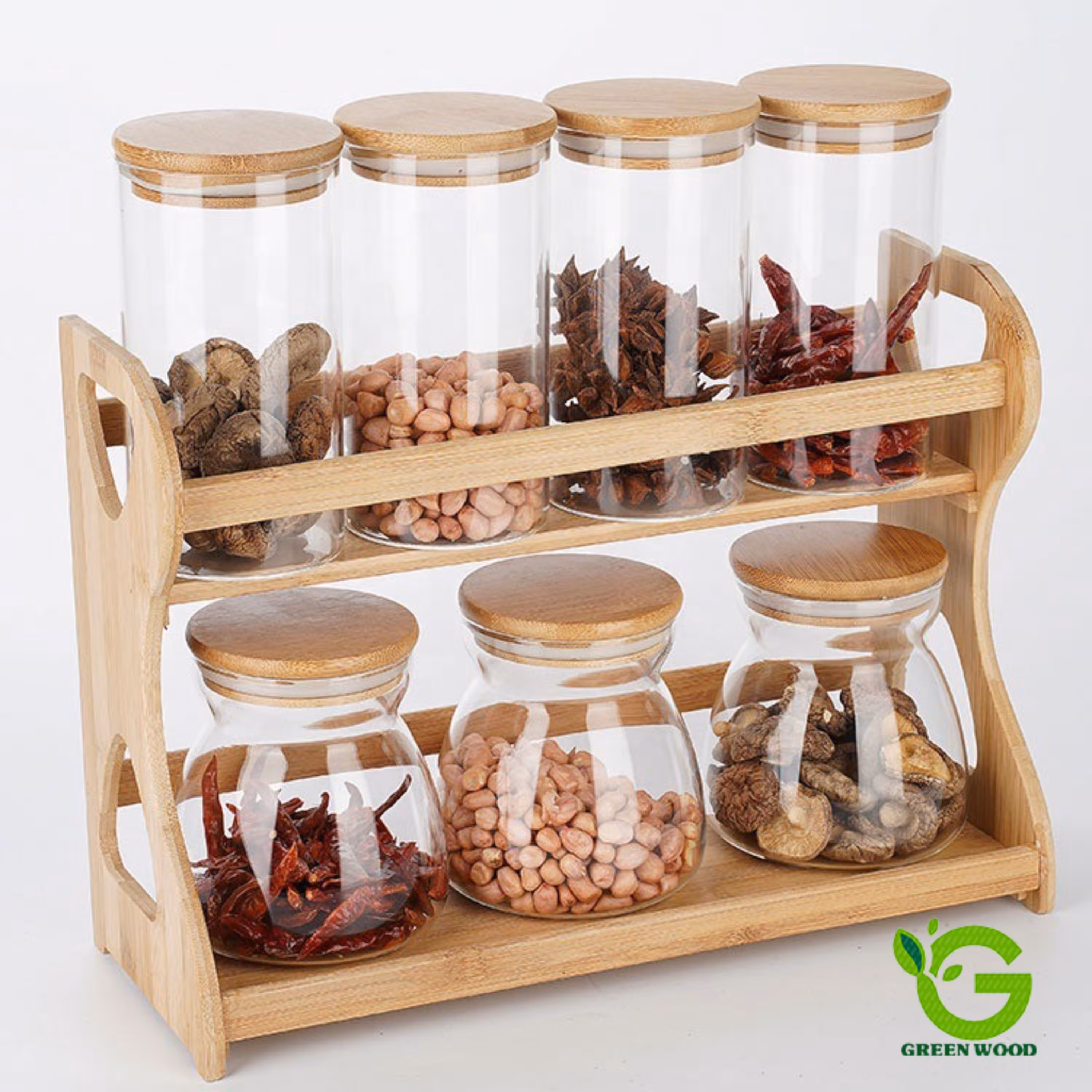 پاسماوری 8 پارچه ست بانکه (جا حبوباتی) بامبو شیشه ای پیرکس کد Gw90401002