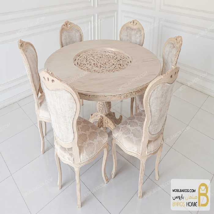 میز ناهارخوری گرد منبت کاری شده جدید لورنزو
