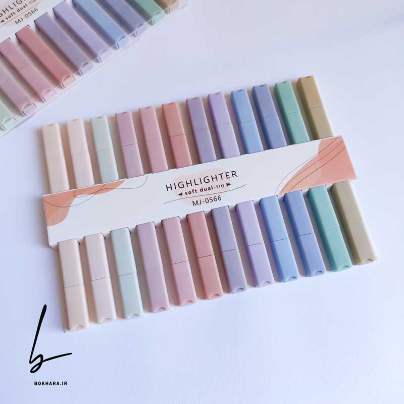 ماژیک هایلایتر پاستلی دو سر مجموعه 12 عددی مدل MJ-566