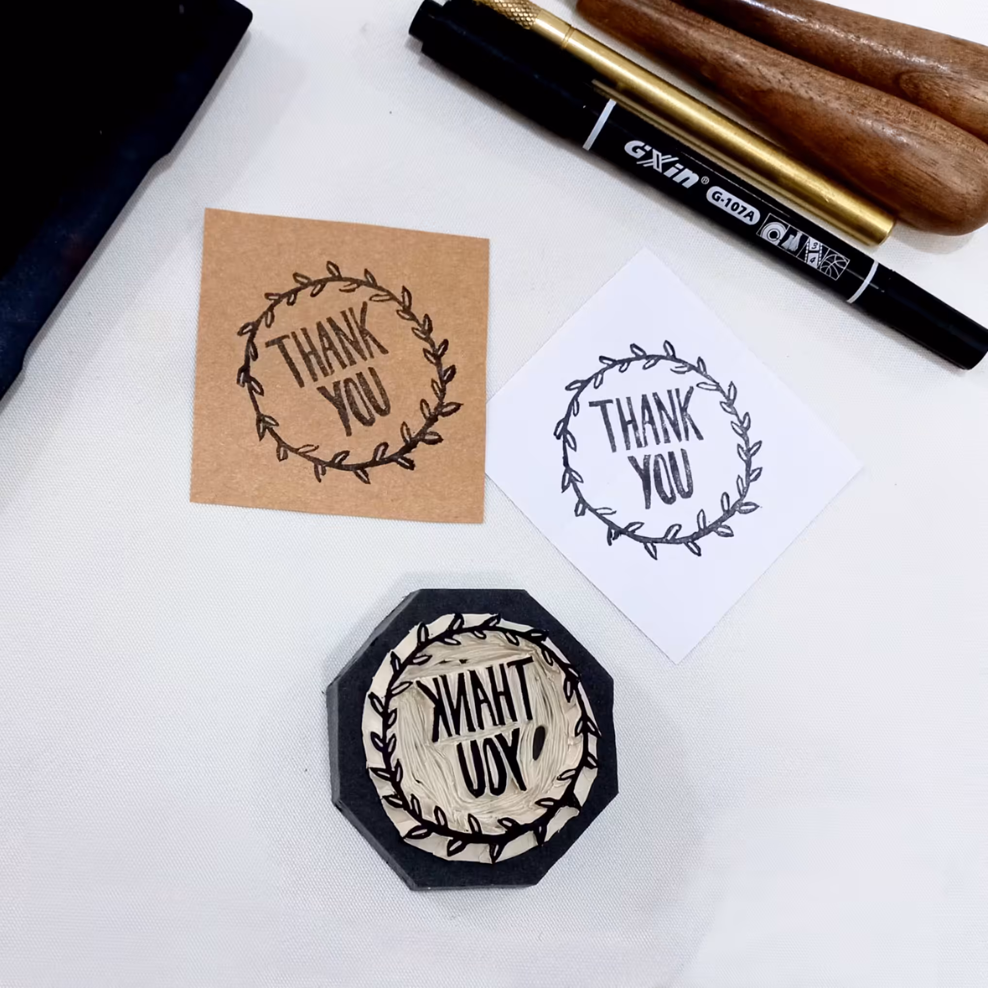 مهر لینو - ( مهر دستساز) با نوشته(thank you)