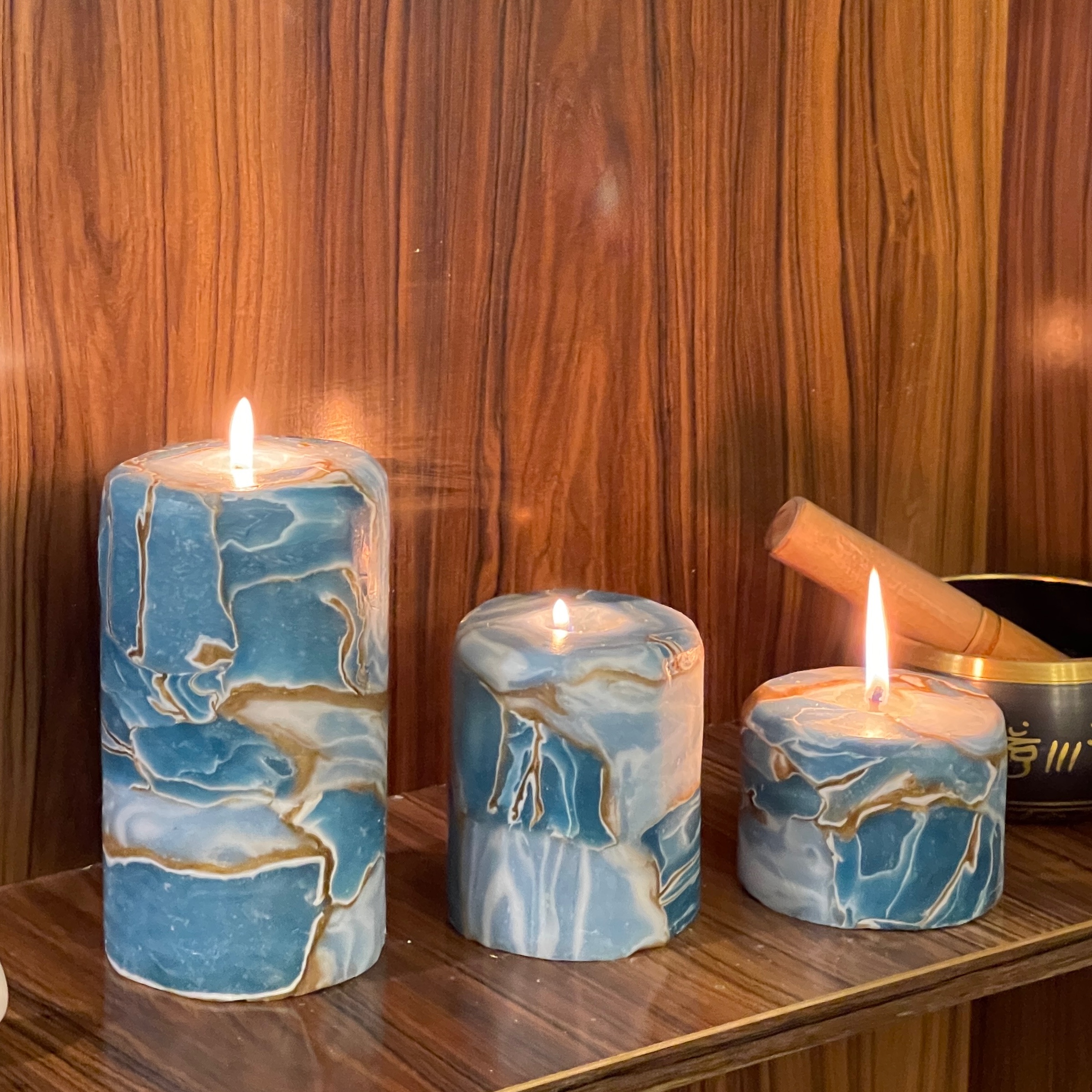 شمع لوکس کوبیسم ست سه عددی مدل اقیانوس استوانه ای پارافین کیفیت بالا 