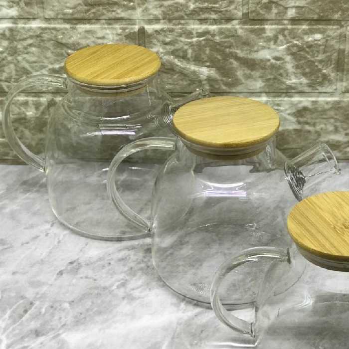 قوری 1100 میل - پیرکس - درب بامبو - شعله مستقیم -  با کیفیت - توری فنری