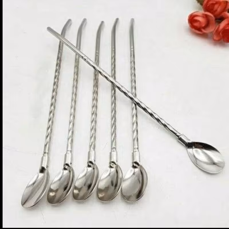 نی نوشیدنی قاشق دار  استیل با کیفیت طرح پیچ