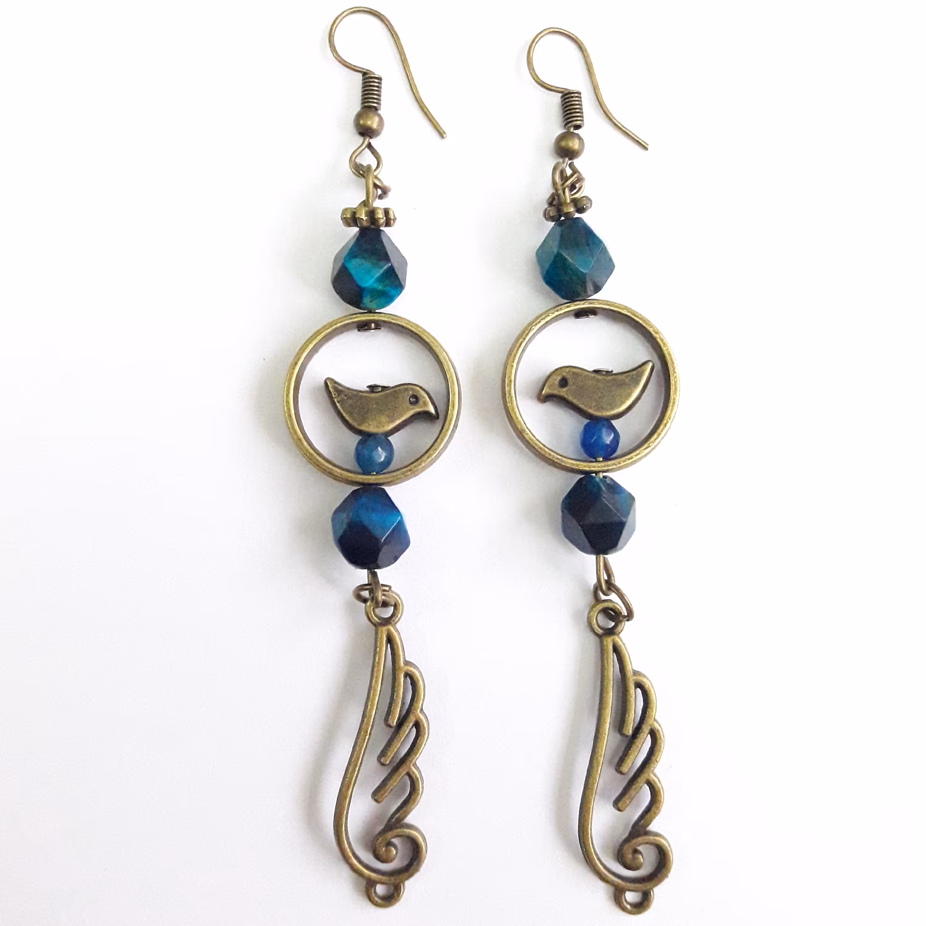 گوشواره آویز بلند با سنگ عقیق تراش