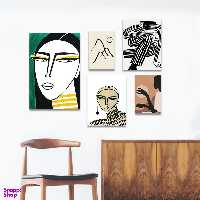 تابلو شاسی بکلیت طرح نقاشی مینیمال کلاسیک و دخترانه مدل SH-1123  مجموعه 5 عددی