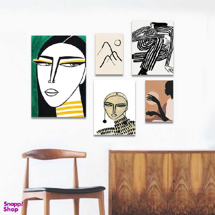 تابلو شاسی بکلیت طرح نقاشی مینیمال کلاسیک و دخترانه مدل SH-1123  مجموعه 5 عددی