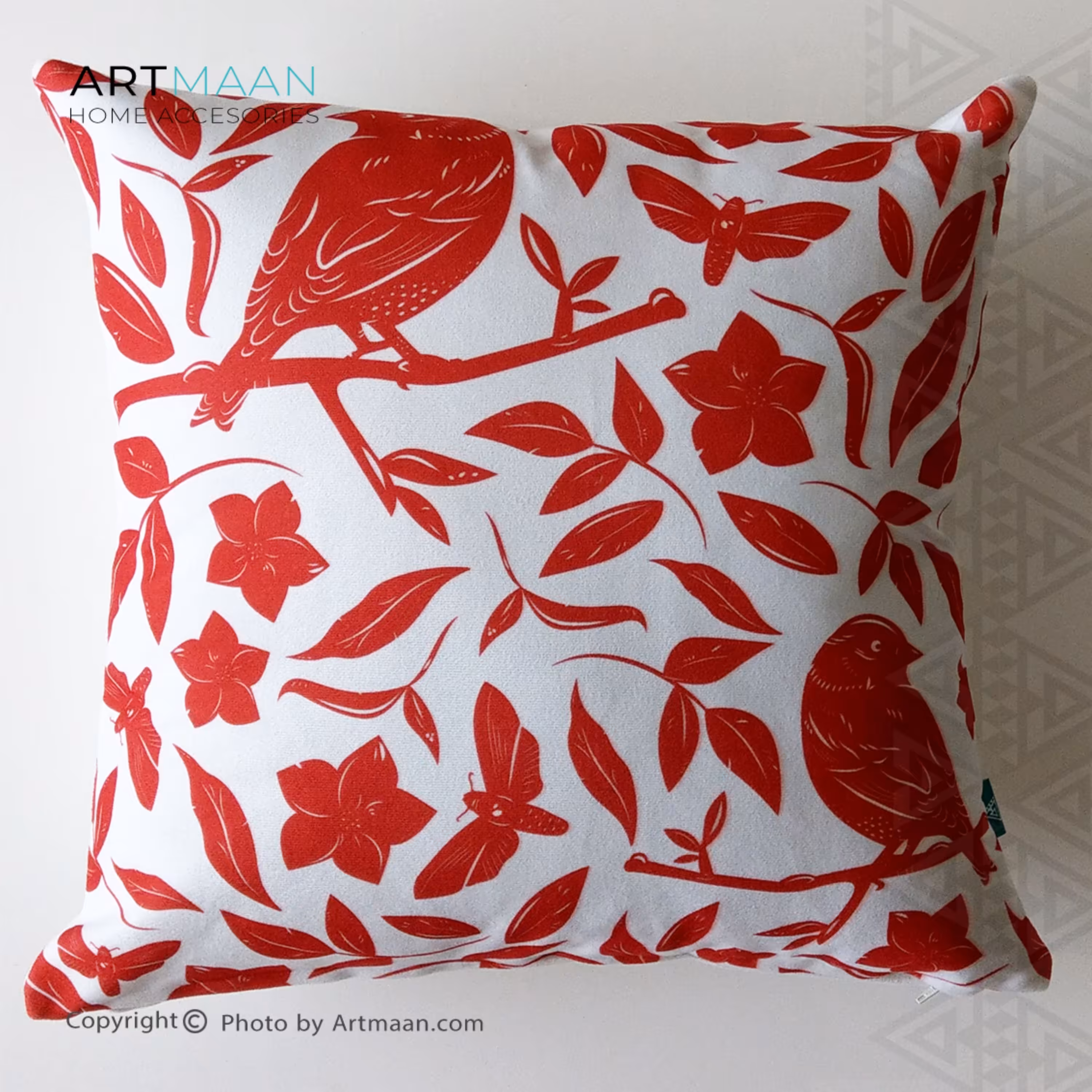 کاور کوسن مخمل 40x40 طرح  پرنده قرمز آرت مان