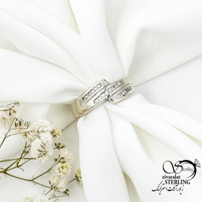 حلقه نگین سه ردیفه زنانه نقره ایتالیا کد 15724