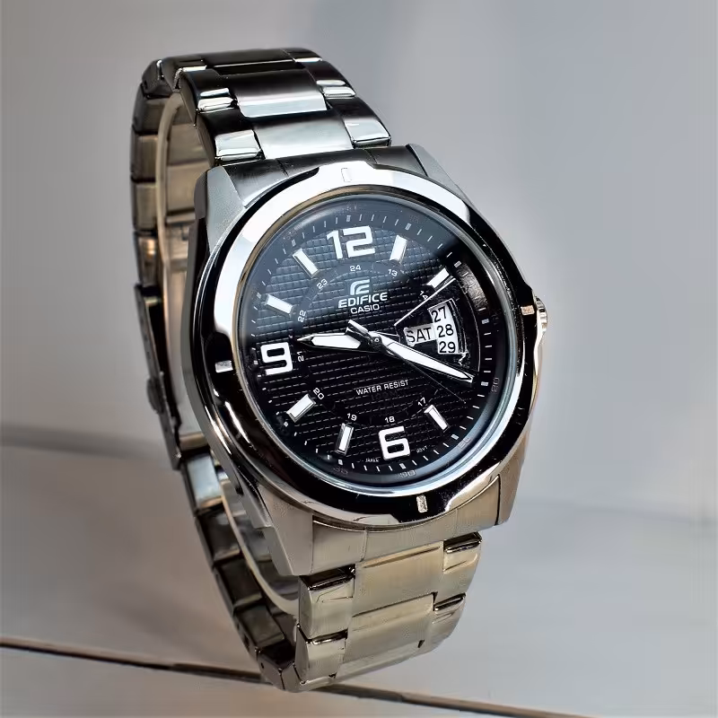 CASIO EDIFICE EF-129 کاسیو ادیفایس موتور میوتا ژاپن دو تقویم فول استیل