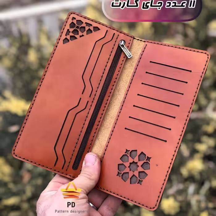 کیف دستی چرم طبیعی کیف پول اسلیمی  دستدوز 