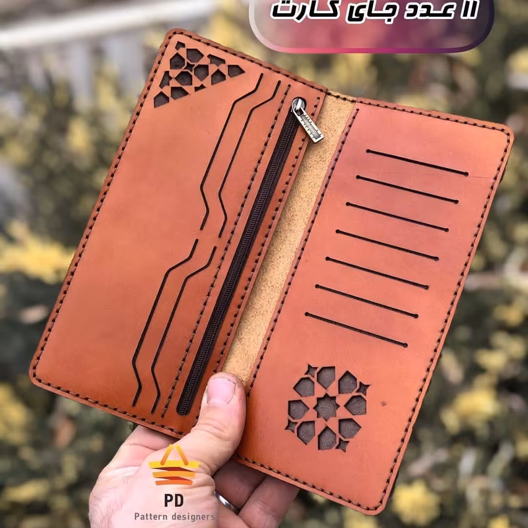 کیف دستی چرم طبیعی کیف پول اسلیمی  دستدوز 